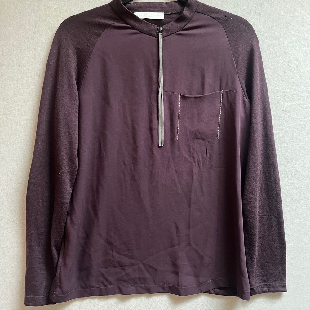 Fabiana Filippi Silk Blend Crepe De Chine Merino Wool Zip Top M